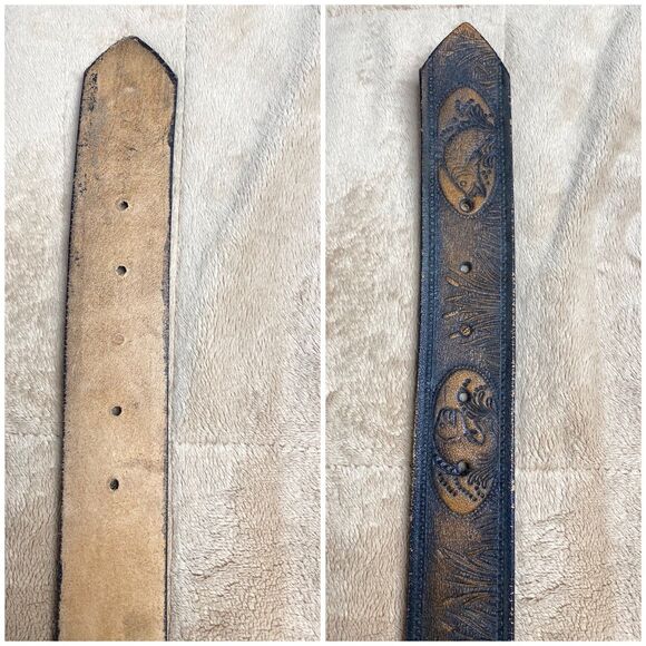 Genuine Leather Brown Tooled Belt Size 42 Fisherman Outdoors Northern Bass Pole - Picture 4 of 11